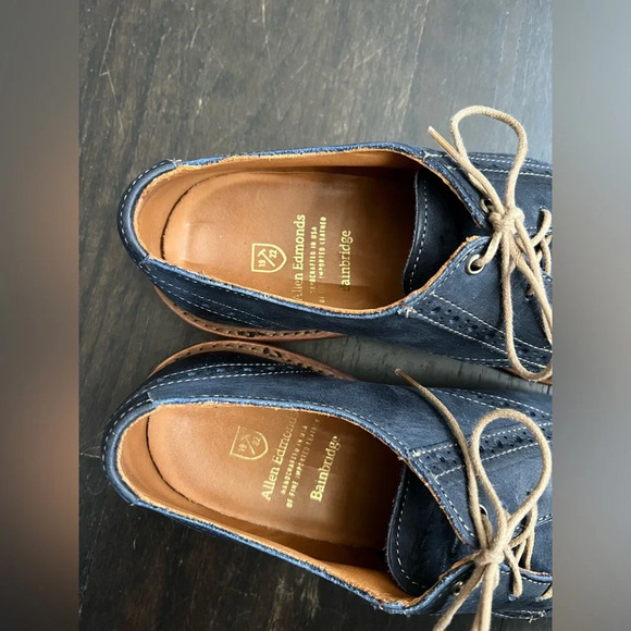 SOLD: Men’s Leather Allen Edmonds Bainbridge Navy Blue Cap Toe Oxfords Mens 7 E - Picture 7 of 9